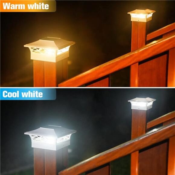 Solar Post Cap Lights,6Pack Fence Post Cap Lights, White/Black Solar Powered - Picture 5 of 7